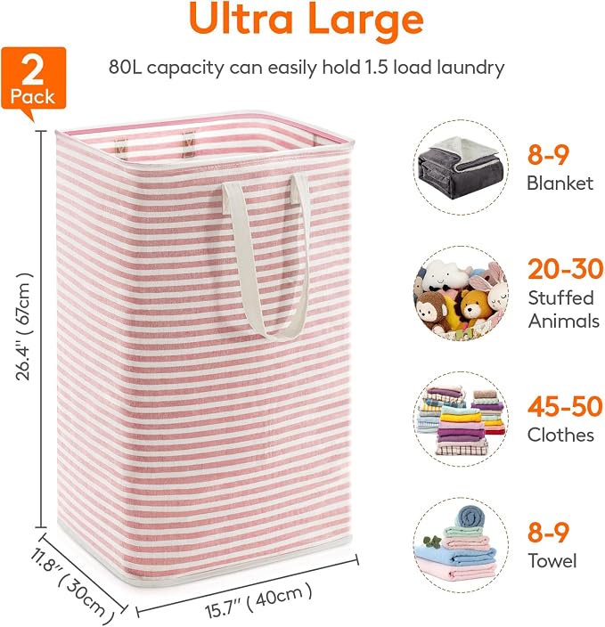Lifewit 2 Pack Laundry Basket 80L Each, Collapsible Clothes Hamper - Image 4