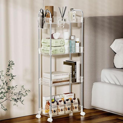 SPACEKEEPER Acrylic Rolling Storage Cart 4 Tier Clear Bathroom Cart Organizer - Image 7