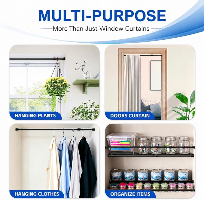 4 Pack Small Tension Curtain Rod, Short Adjustable Extendable | Spring Loaded - Image 3