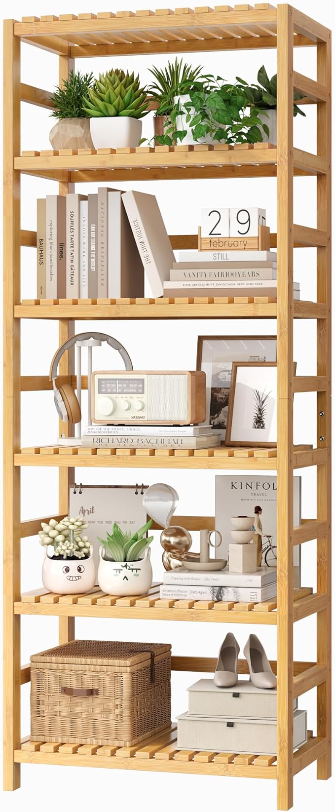 FOTOSOK 6-Tier Bamboo Shelf, Bamboo Bookcase by FOTOSOK