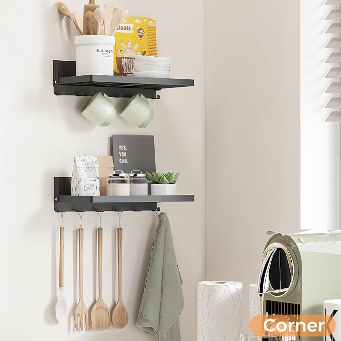 Small Folding Metal Shelf with Hooks, RV Fold-Down Wall Shelf, 6 Hooks - Image 7