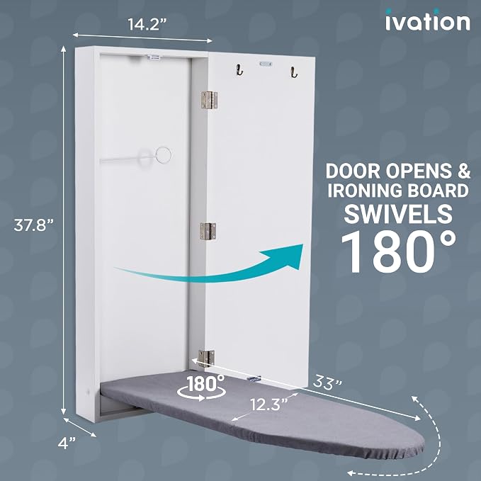 Ivation Wall-Mounted Swivel Ironing Board Cabinet, Foldable Ironing Storage - Image 2
