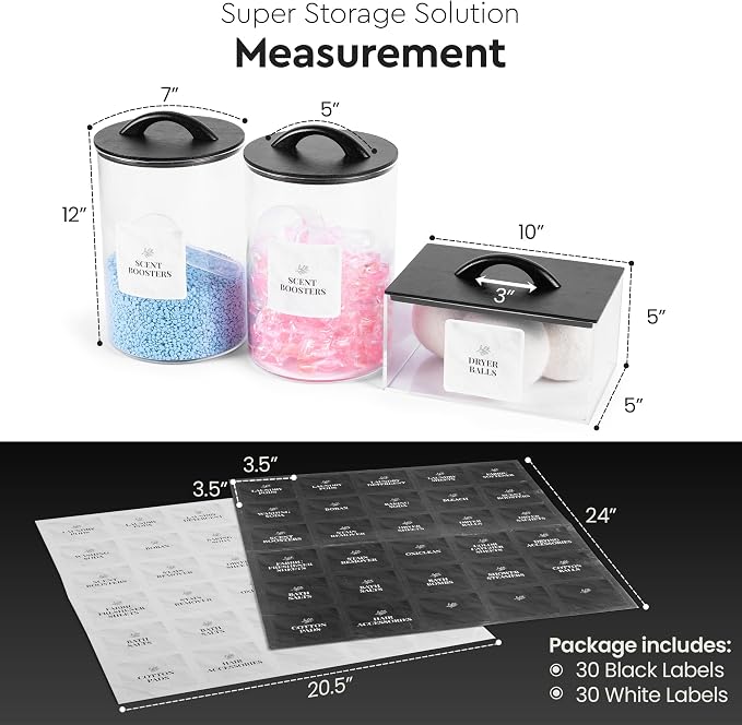 Laundry Pod Storage Container Set | Two 3L Glass Jars & One Acrylic Dryer Sheet - Image 8