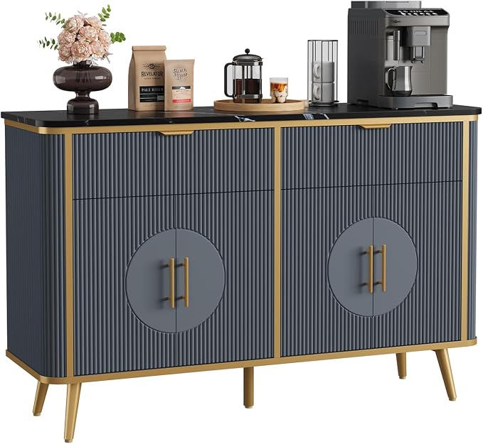 47.2" Buffet Storage Cabinet, Modern Fluted Coffee Bar Station - Image 3