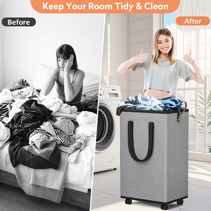 SpaceTrove Laundry Basket with Wheels, Collapsible Laundry Baskets, Laundry - Image 4
