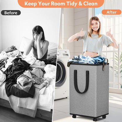 SpaceTrove Laundry Basket with Wheels, Collapsible Laundry Baskets, Laundry - Image 4