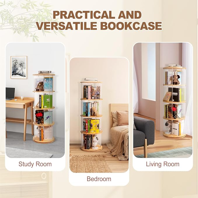 TAKEKIT 360° Rotating Bookshelf, 4-Tier Spinning Book Shelf Tower - Image 6