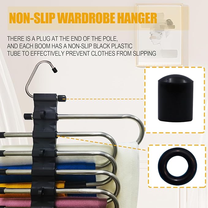 2Pack 9 Layers Foldable Pants Hangers Space Saving Trouser Hanger - Image 8