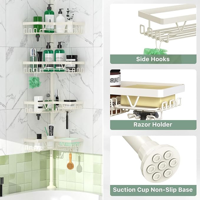 DAOYA Corner Shower Caddy Tension Pole, 4-Tier Adjustable Corner Shower Caddy - Image 5