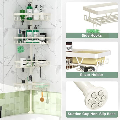 DAOYA Corner Shower Caddy Tension Pole, 4-Tier Adjustable Corner Shower Caddy - Image 5