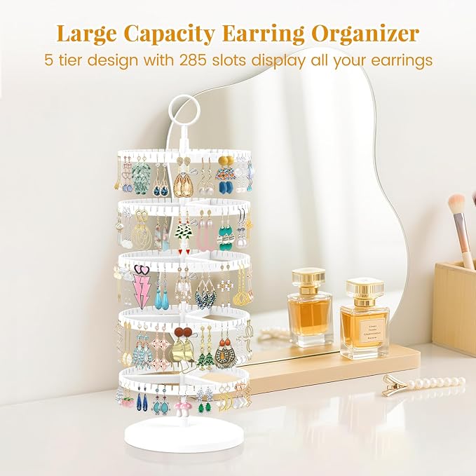 EsLuker.ly Earring Holder Organizer Rotating Stud Display Tree Rack, 5 Tier | - Image 6