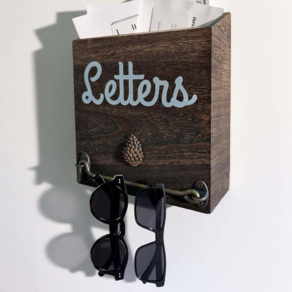 eBun Narrow Wood Mail Holder | Wall Mount, No-Drill Magnetic, Vertical Letter by eBun