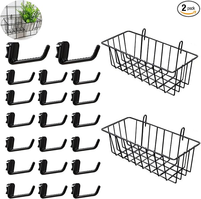 2 Pack Grid Panels Hanging Wire Basket Storage by Unknown