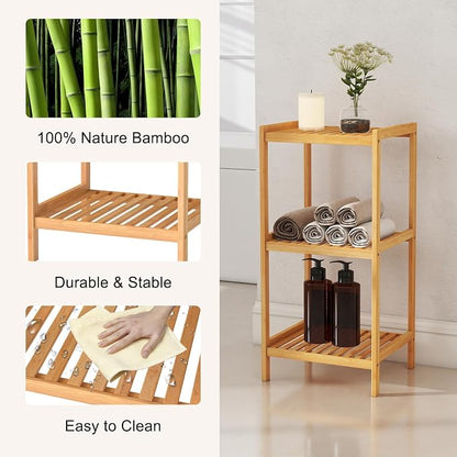 kinbor 3-Tier Bamboo Shelf Freestanding, Bathroom Standing, Natural Bamboo - Image 7