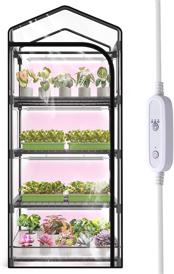 Mini Indoor Greenhouse with Grow Light, 4-Tier Plant Stand with Zippered Cover by SpeePlant
