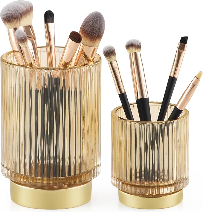 CANITORON Makeup Brush Holder, 2 Pack Glass Makeup Brush Holder Organizer Store by CANITORON