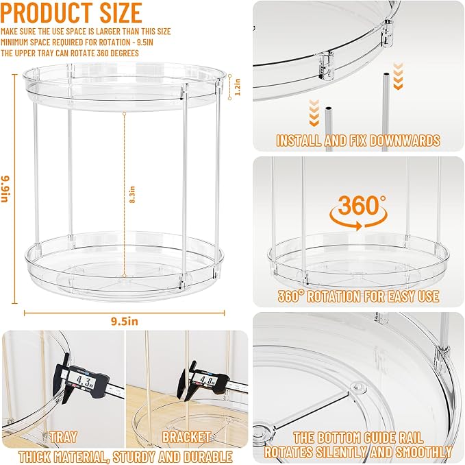 Yieach Clear 360 Rotating Bathroom Counter Organizer, 2 Tier Spinning Perfume - Image 3
