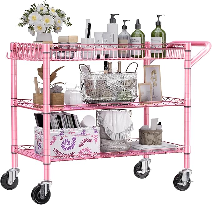 NTE Utility Cart with Wheels, 990lbs Capacity Metal 3 Tier Rolling Carts - Image 2
