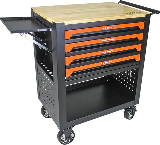 36" Tool Box with Wheels 4 Drawers Rolling Tool Cart, Wooden Top Workbench by pouseayarMassageTable