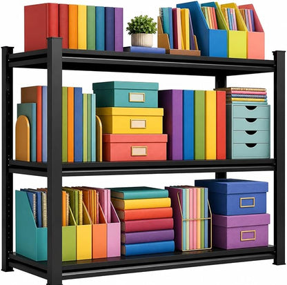 3 Tier Metal Bookshelf, Adjustable Tall Bookcase, Heavy Duty 1800 LBS Modern by BEESTMUEBLE