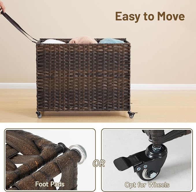 Laundry Hamper with Wheels, 52.8 Gallon Rolling Laundry Basket with Lid - Image 8