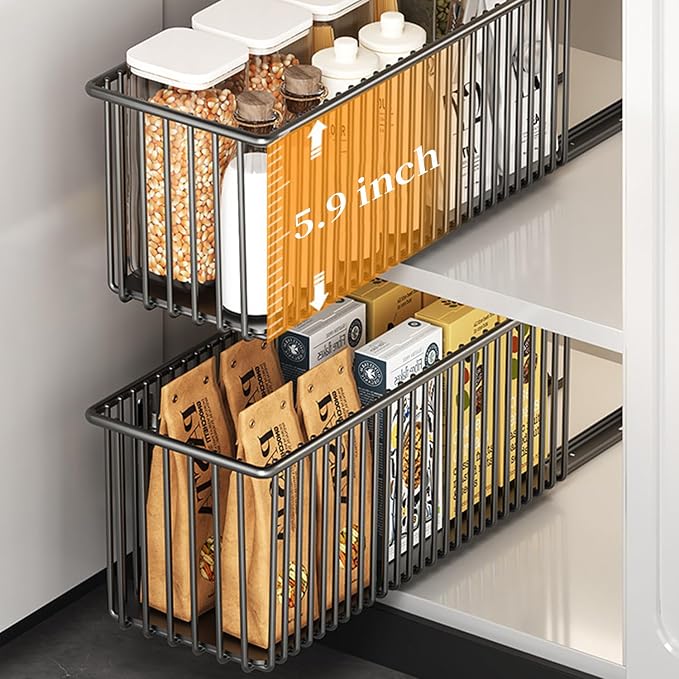 Pull Out Cabinet Organizer 2 Pack, Under Sink, Self Adhesive Slide Out Pantry - Image 3