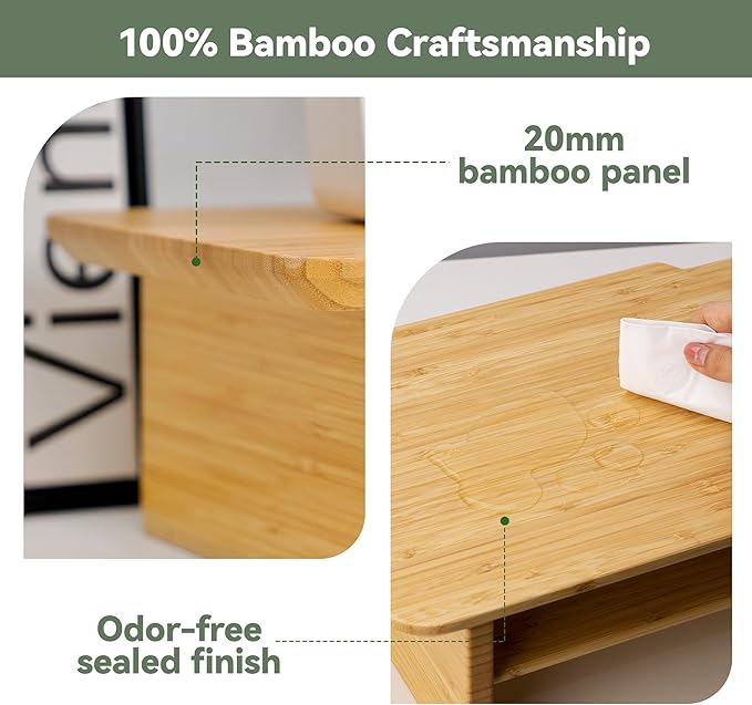 Bamboo Dual Monitor Stand, 39.3 inch Computer Monitor Riser - Image 2