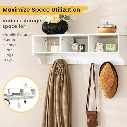 Giantex Hanging Shelf with Hooks Wall Mount Cubby Organizer with 4 Hooks and - Image 4