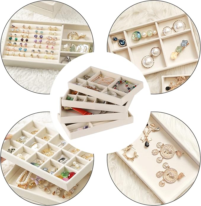 4-Set Jewelry Organizer for Drawer, Stackable Velvet Jewelry Trays - Image 6