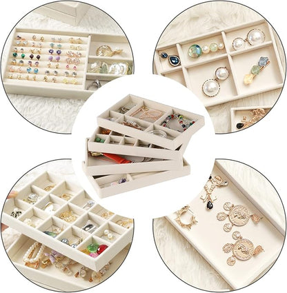 4-Set Jewelry Organizer for Drawer, Stackable Velvet Jewelry Trays - Image 6