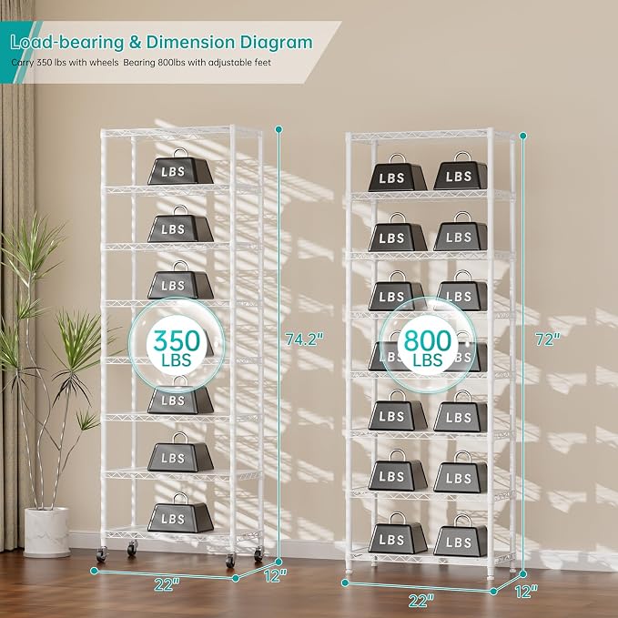 SINGAYE 8 Tier Shelf Organizer Storage Metal Shelves Garage Wire Shelving Unit - Image 3