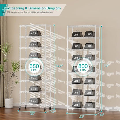 SINGAYE 8 Tier Shelf Organizer Storage Metal Shelves Garage Wire Shelving Unit - Image 3