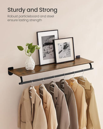 SONGMICS Clothes Rack with Top Shelf, Wall Mounted Clothing Rack, with Hanging - Image 4