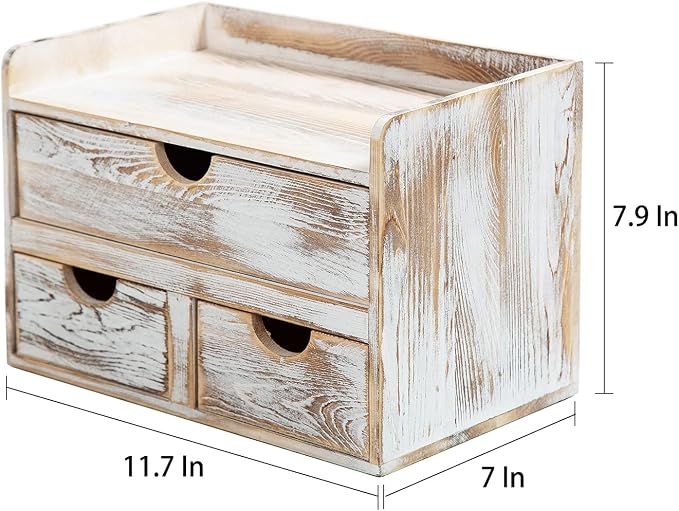 Rustic Distressed white 3-Tier Wood Desk Organizer - Image 3