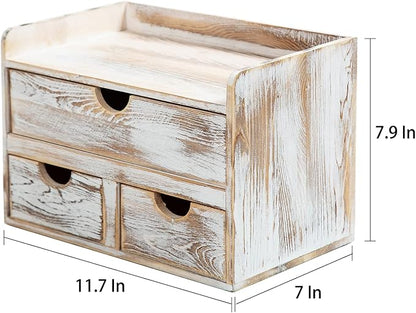 Rustic Distressed white 3-Tier Wood Desk Organizer - Image 3