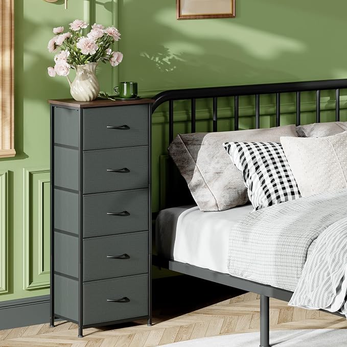 Somdot Tall Dresser for Bedroom, 5 Drawer Storage Cabinet, Charcoal Grey | - Image 2