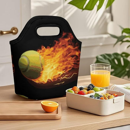Burning Tennis Pictures Lunch Bag Cooler Bag Tote Bags | Reusable Portable - Image 8
