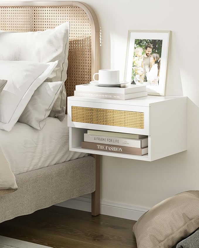 Small Modern Nightstand with Drawer, Floating Shelves - Image 3