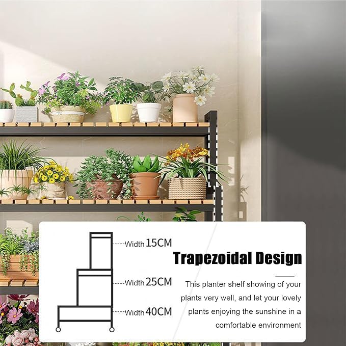 Rolling Plant Stand Bamboo 4 Tier Plant Stand Rack Shelf - Image 4