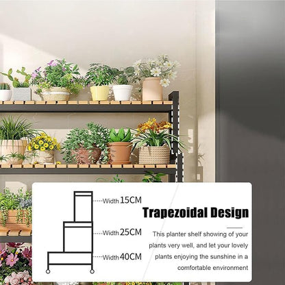 Rolling Plant Stand Bamboo 4 Tier Plant Stand Rack Shelf - Image 4
