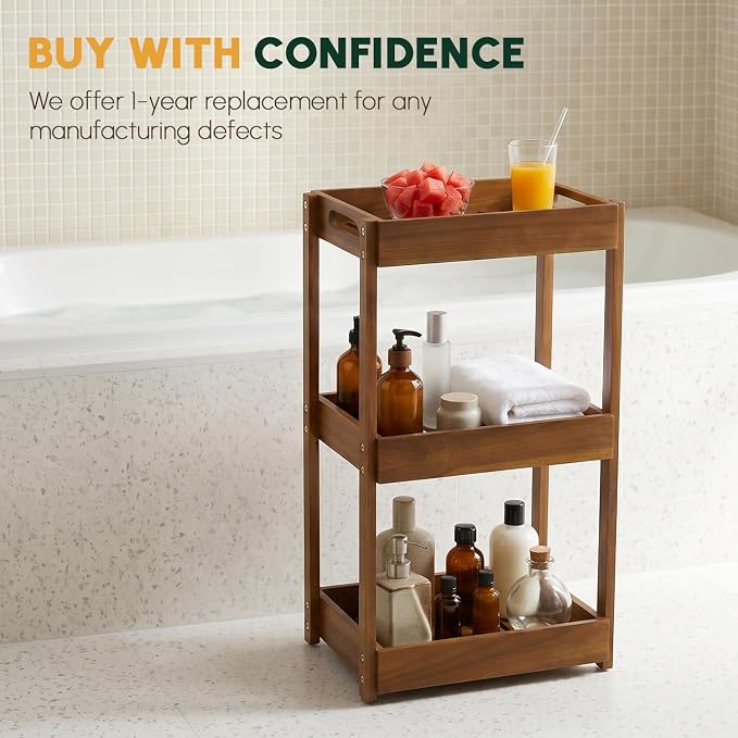 3-Tier Corner Standing Acacia Wood Shower Caddy Organizer | Freestanding corner - Image 9