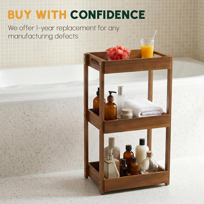 3-Tier Corner Standing Acacia Wood Shower Caddy Organizer | Freestanding corner - Image 9