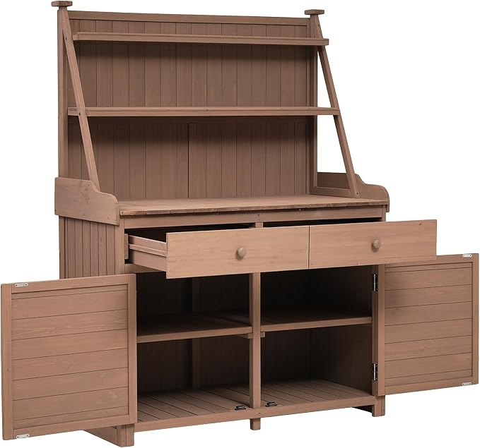 Merax Potting Bench Table with Cabinet and Open Shelves, Garden Potting Bench - Image 9