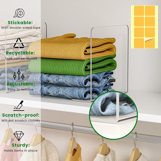 Shelf Dividers for Closet Organization: 8 Pack 10" Tall X 8.4" Deep Acrylic - Image 2