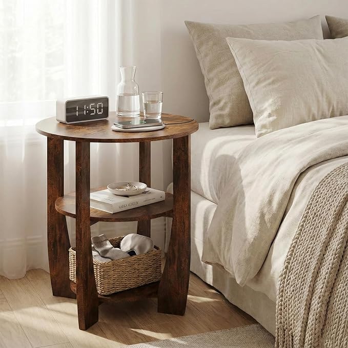 Rustic Brown Round Side Table, 3-Tier End Table - Image 8