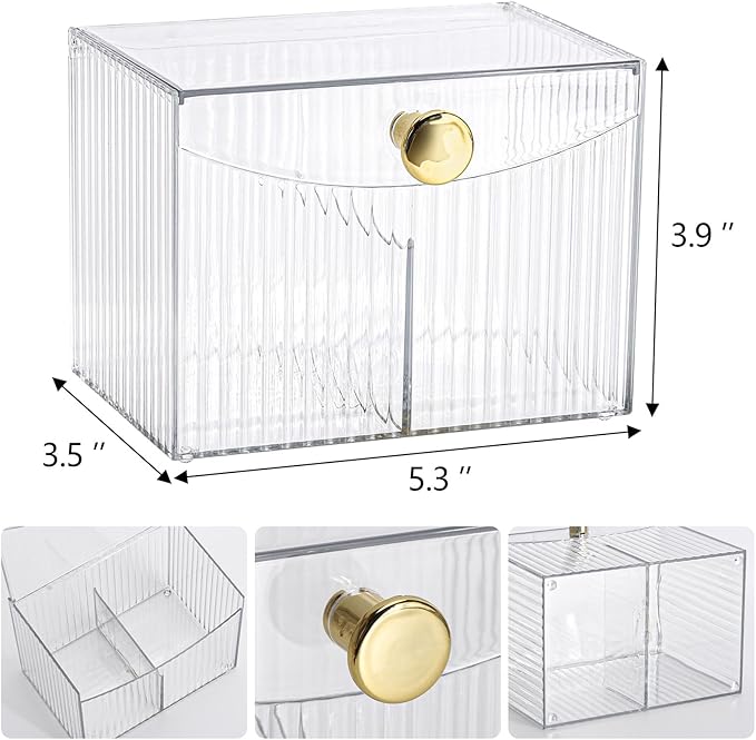 Tbestmax Qtip Holder Dispenser 2-Section Clear Bathroom Organizer 2 Grids - Image 2