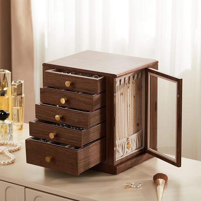 CHOSIN Black Walnut Wooden Jewelry Box, 360° Rotating Organizer - Image 5