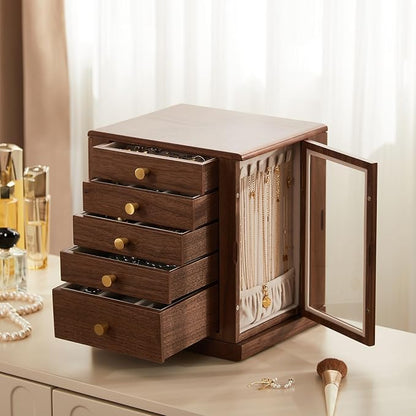 CHOSIN Black Walnut Wooden Jewelry Box, 360° Rotating Organizer - Image 5