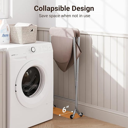 ELYKEN Laundry Basket with Wheels, Collapsible Laundry Hamper, Camel Brown | - Image 5