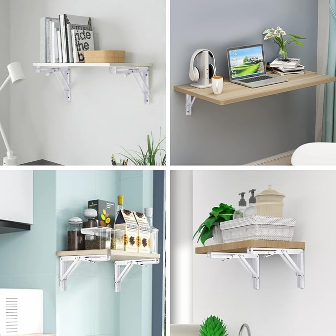 YUMORE Folding Shelf Bracket Heavy Duty, 12 Inch White Collapsible Shelf Bracket - Image 6